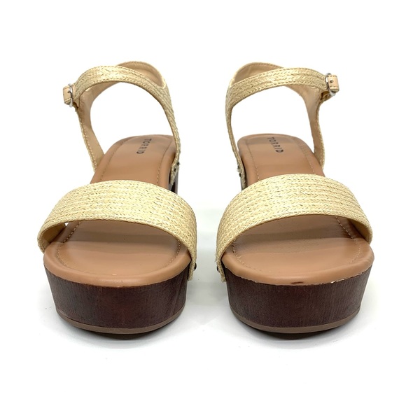 Torrid Natural Jute Brown Double Strap Wood Platform Heeled Sandals Size 9.5WW - Picture 2 of 14